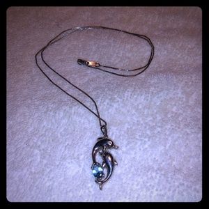 Dolphin Sterling Silver Blue Topaz Gem Necklace !
